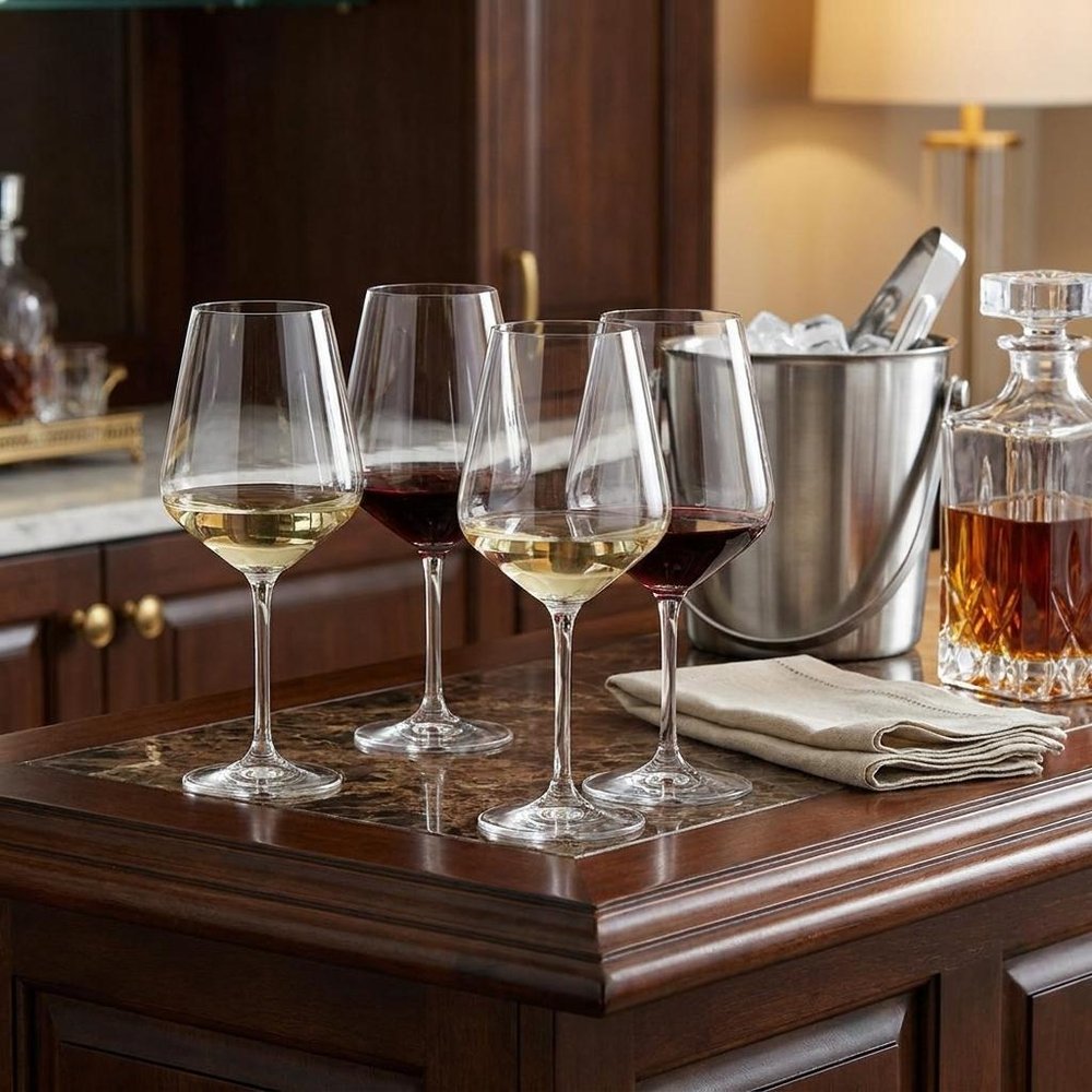 Set of Four Clear Tritan Plastic Stemmed All Purpose Wine Glasses