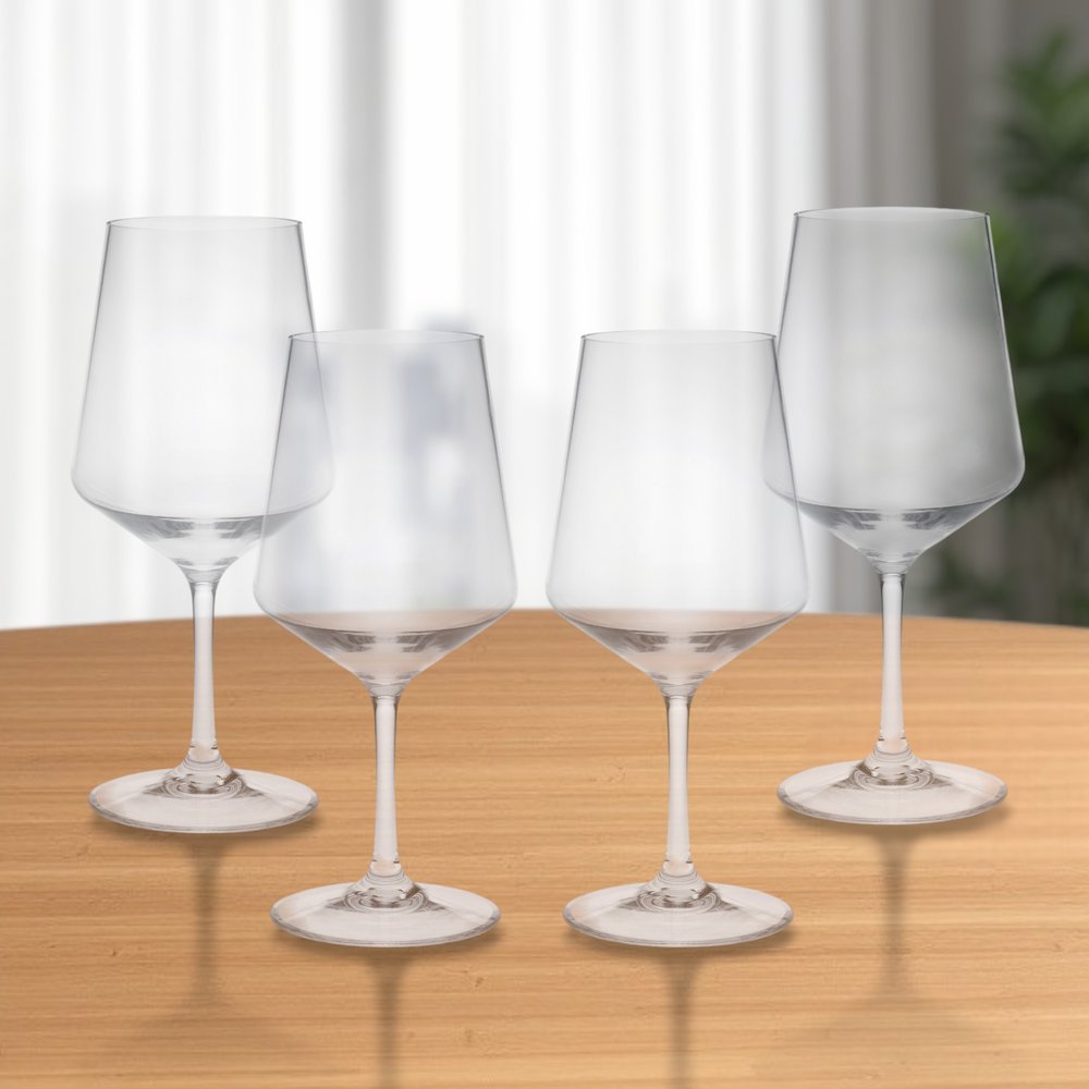 Set of Four Clear Tritan Plastic Stemmed All Purpose Wine Glasses