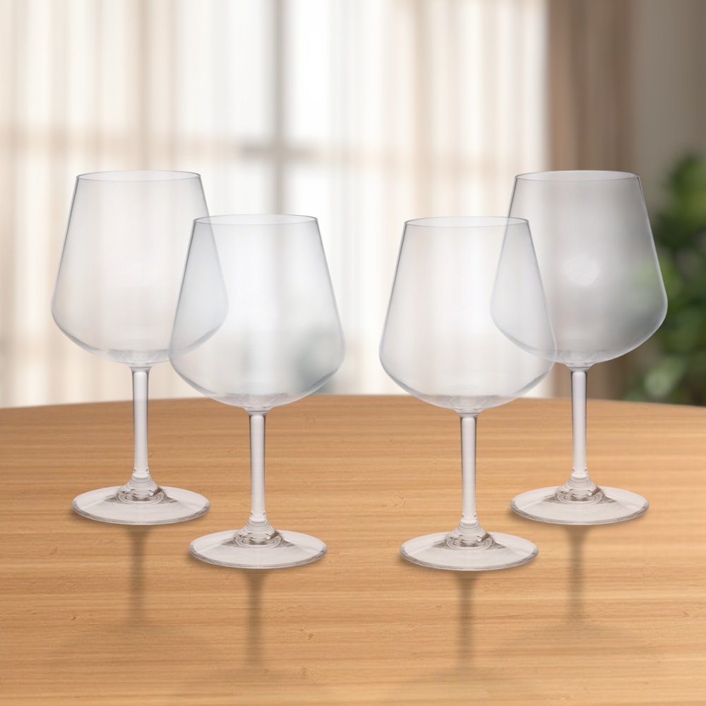 Set of Four Clear Tritan Plastic Stemmed All Purpose Wine Glasses