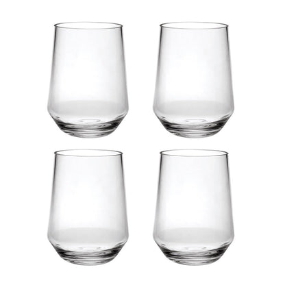 Set of Four Clear Tritan Plastic Stemless All Purpose Tumbler Wine Glasses