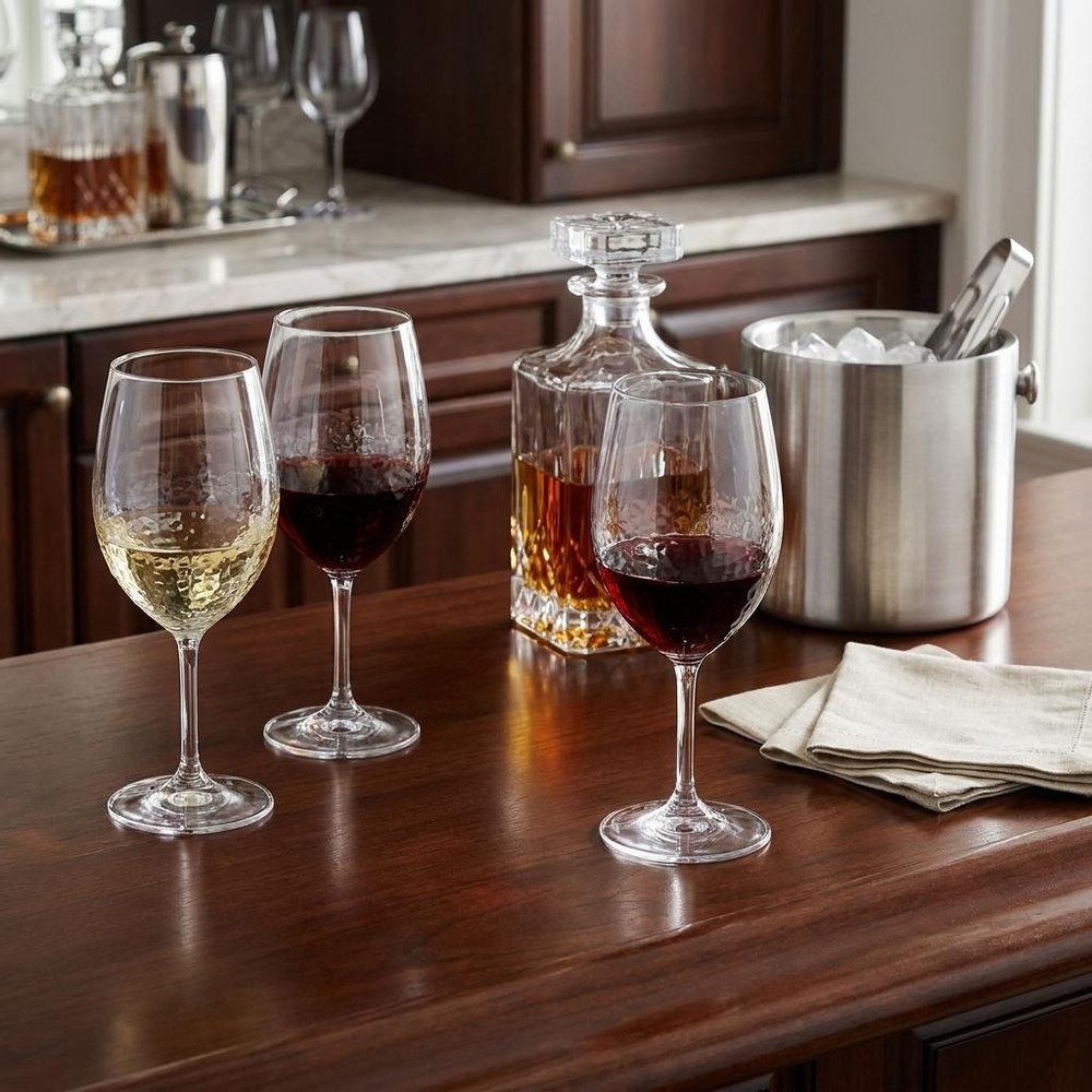 Set of Four Clear Tritan Plastic Stemmed All Purpose Wine Glass