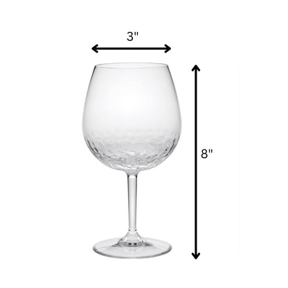 Set of Four Clear Dimpled Tritan Plastic Balloon or Round Bowl Stemmed All Purpose Wine Glasses