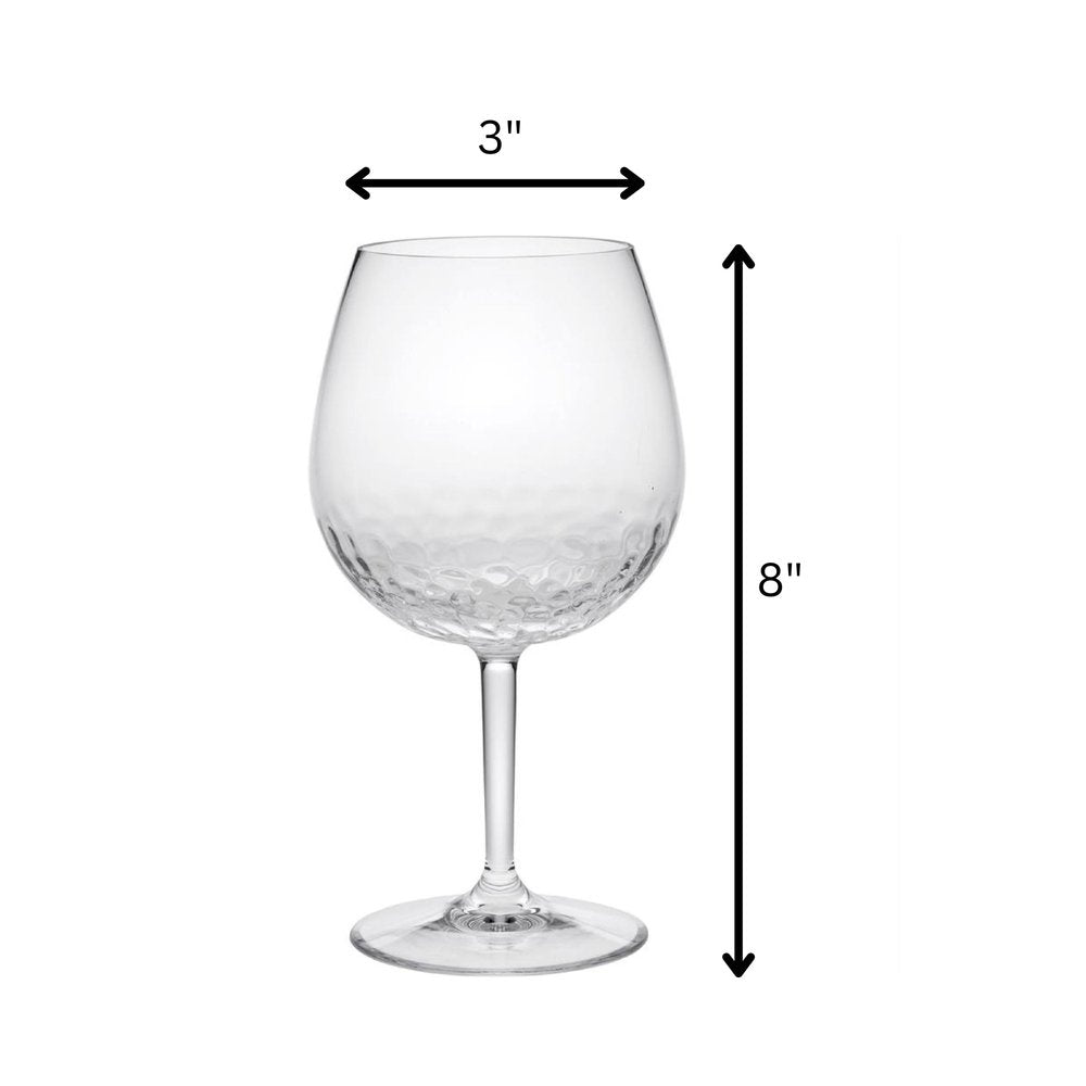 Set of Four Clear Dimpled Tritan Plastic Balloon or Round Bowl Stemmed All Purpose Wine Glasses