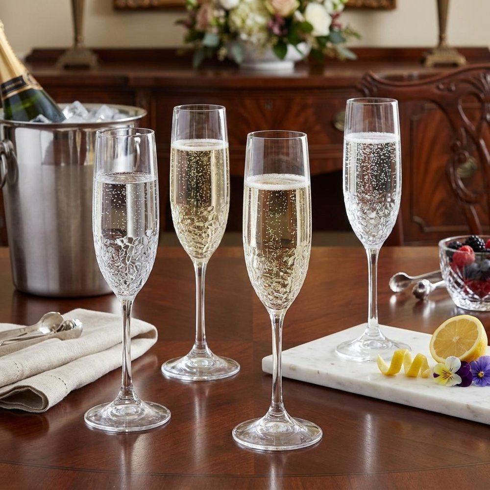 Set of Four Clear Tritan Plastic Stemmed Flute