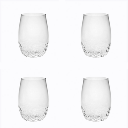 Set of Four Clear Dimpled Tritan Plastic Stemless All Purpose Tumbler Wine Glasses