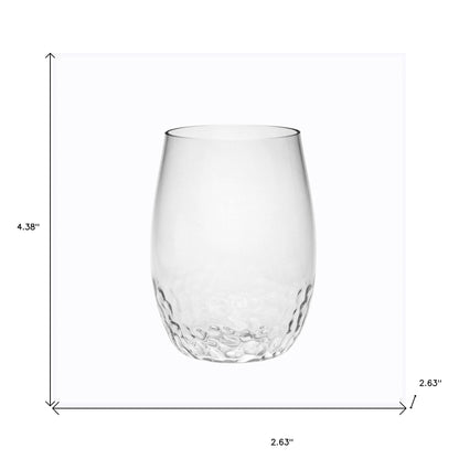 Set of Four Clear Dimpled Tritan Plastic Stemless All Purpose Tumbler Wine Glasses