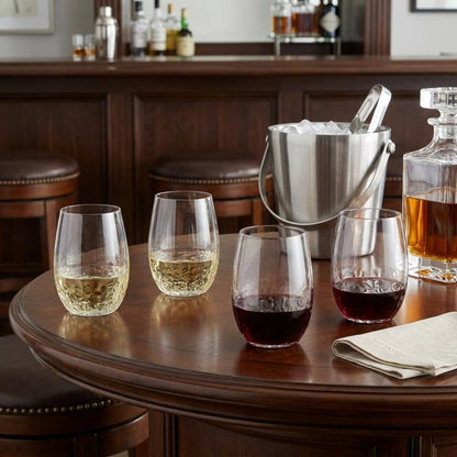 Set of Four Clear Dimpled Tritan Plastic Stemless All Purpose Tumbler Wine Glasses
