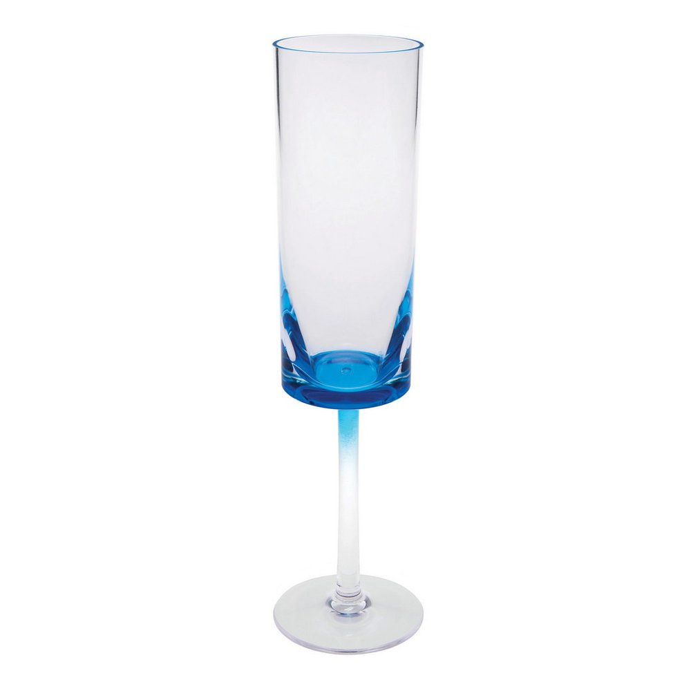Set of Four Clear And Blue Acrylic Round Bowl Stemmed Flute