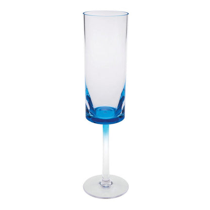 Set of Four Clear And Blue Acrylic Round Bowl Stemmed Flute
