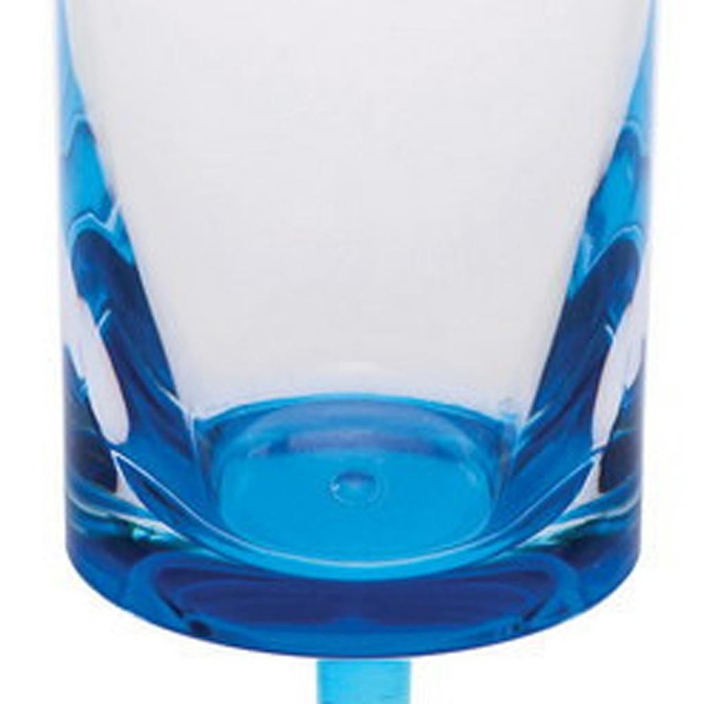 Set of Four Clear And Blue Acrylic Round Bowl Stemmed Flute