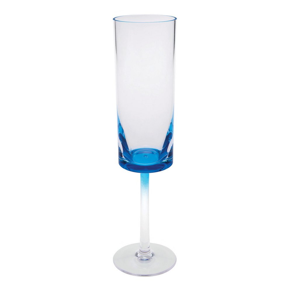 Set of Four Clear And Blue Acrylic Round Bowl Stemmed Flute