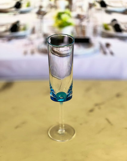 Set of Four Clear And Blue Acrylic Round Bowl Stemmed Flute