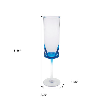 Set of Four Clear And Blue Acrylic Round Bowl Stemmed Flute
