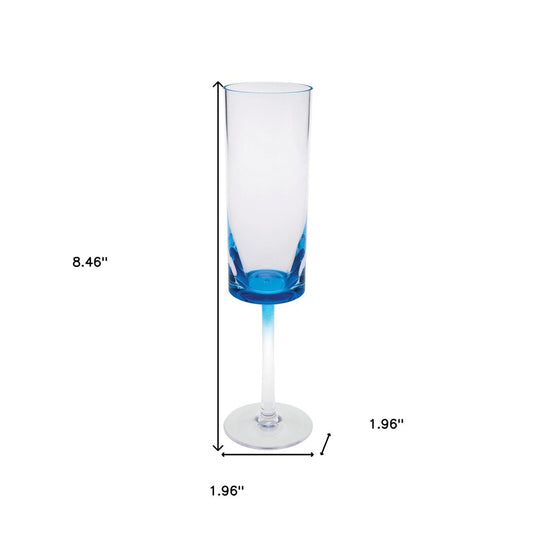 Set of Four Clear And Blue Acrylic Round Bowl Stemmed Flute