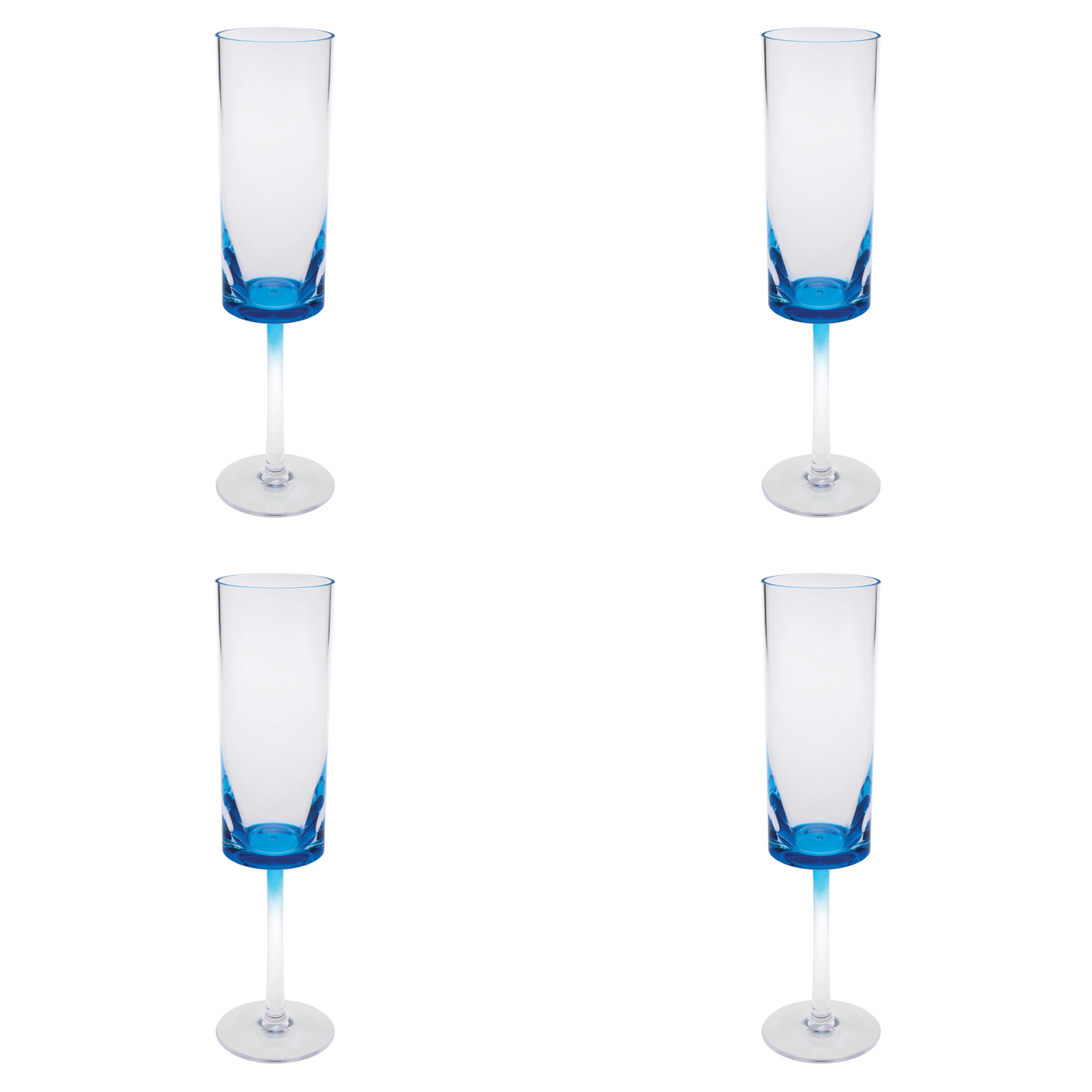 Set of Four Clear and Blue Acrylic Stemmed Flutes