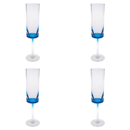 Set of Four Clear and Blue Acrylic Stemmed Flutes