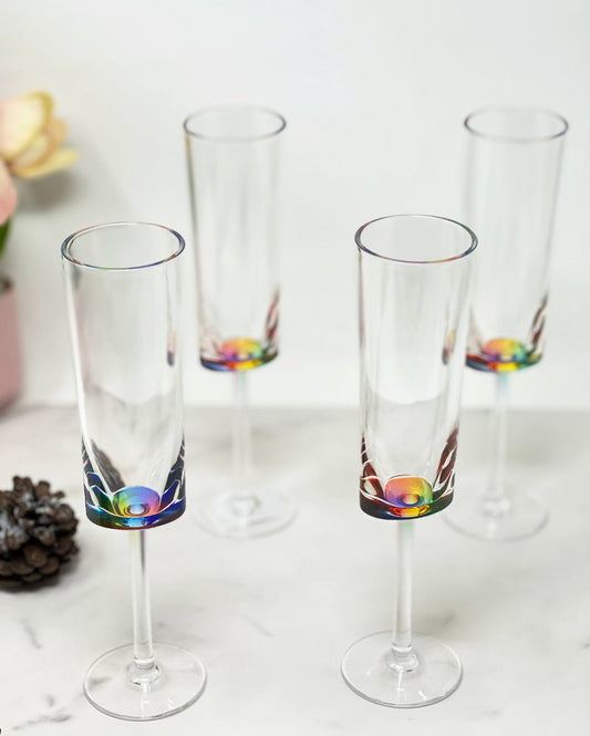Set of Four Rainbow Acrylic Round Bowl Stemmed Flute