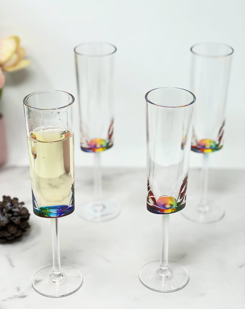 Set of Four Clear Acrylic Stemmed Flutes