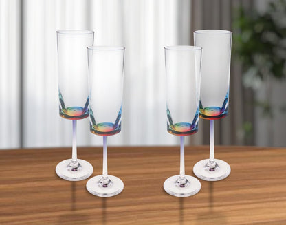 Set of Four Rainbow Geometric Acrylic Stemmed Flutes