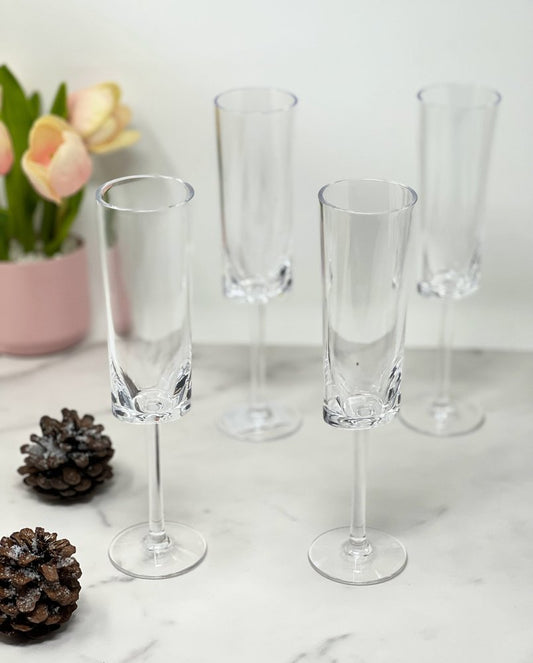 Set of Four Clear Tritan Plastic Stemmed Flute