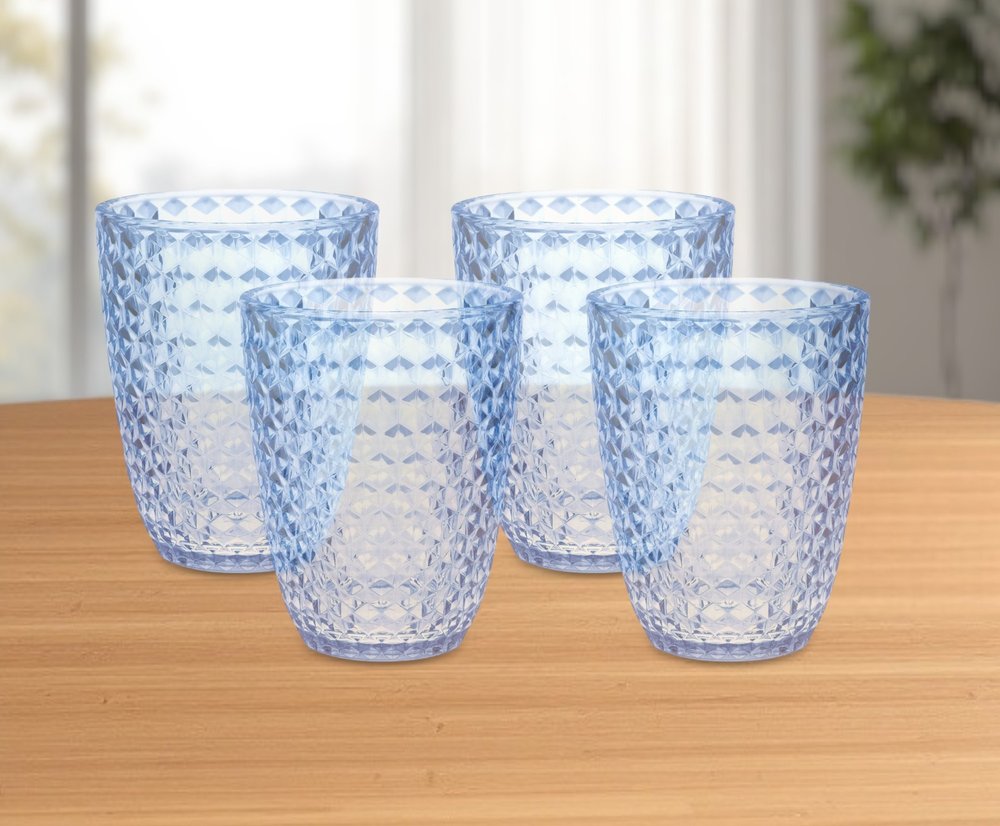 Set of Four Blue Diamond Acrylic Stemless Whiskey Glass