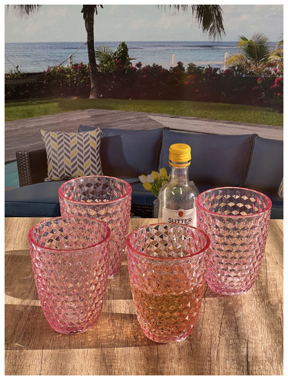 Set of Four Clear Diamond Acrylic Stemless Whiskey Glasses