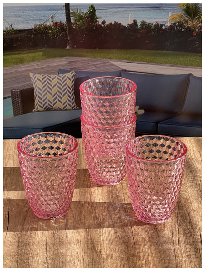 Set of Four Clear Diamond Acrylic Stemless Whiskey Glasses