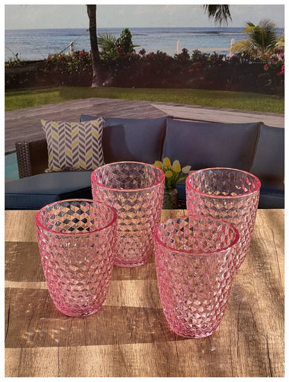 Set of Four Clear Diamond Acrylic Stemless Whiskey Glasses