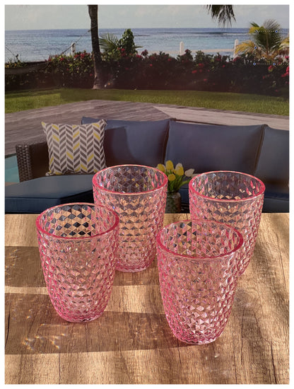 Set of Four Clear Diamond Acrylic Stemless Whiskey Glasses