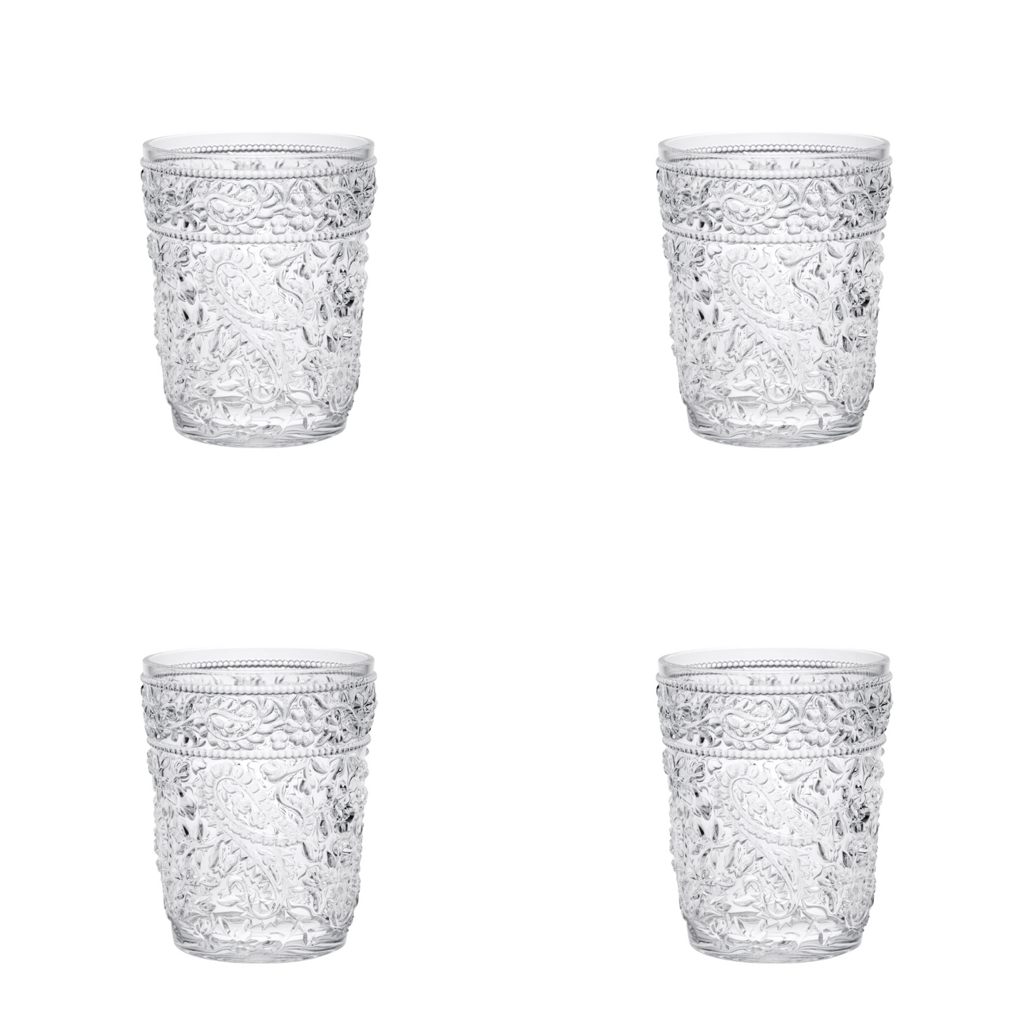 Set of Four Clear Paisley Acrylic Stemless Whiskey Glass