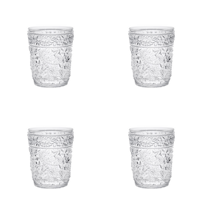 Set of Four Clear Paisley Acrylic Stemless Whiskey Glass