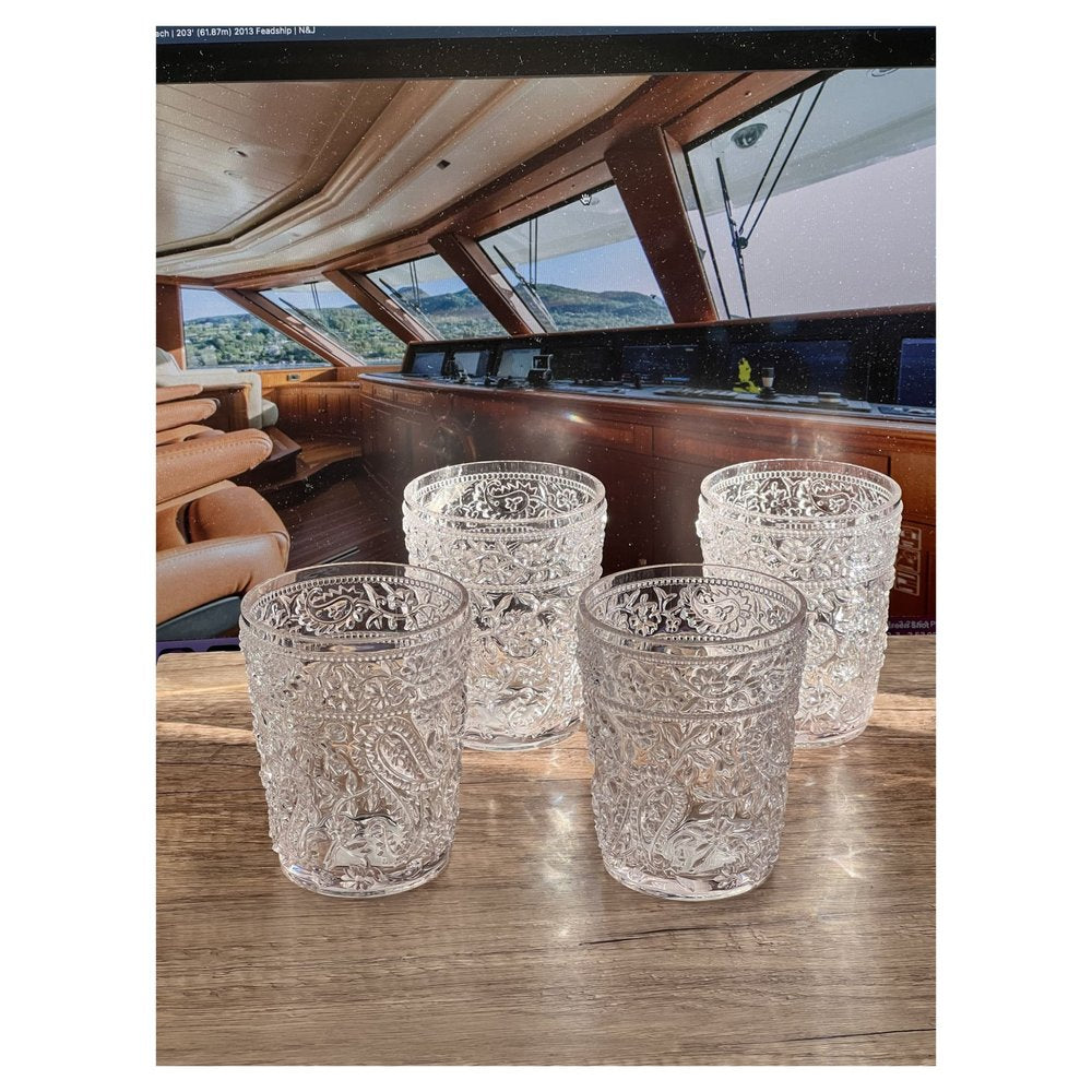 Set of Four Blue Paisley Acrylic Stemless Whiskey Glasses