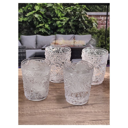 Set of Four Blue Paisley Acrylic Stemless Whiskey Glasses