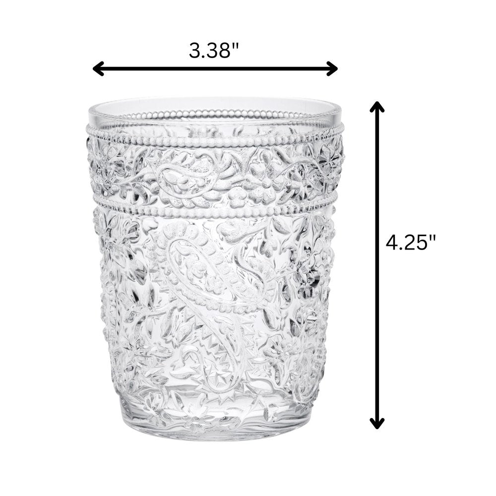 Set of Four Clear Paisley Acrylic Stemless Whiskey Glass
