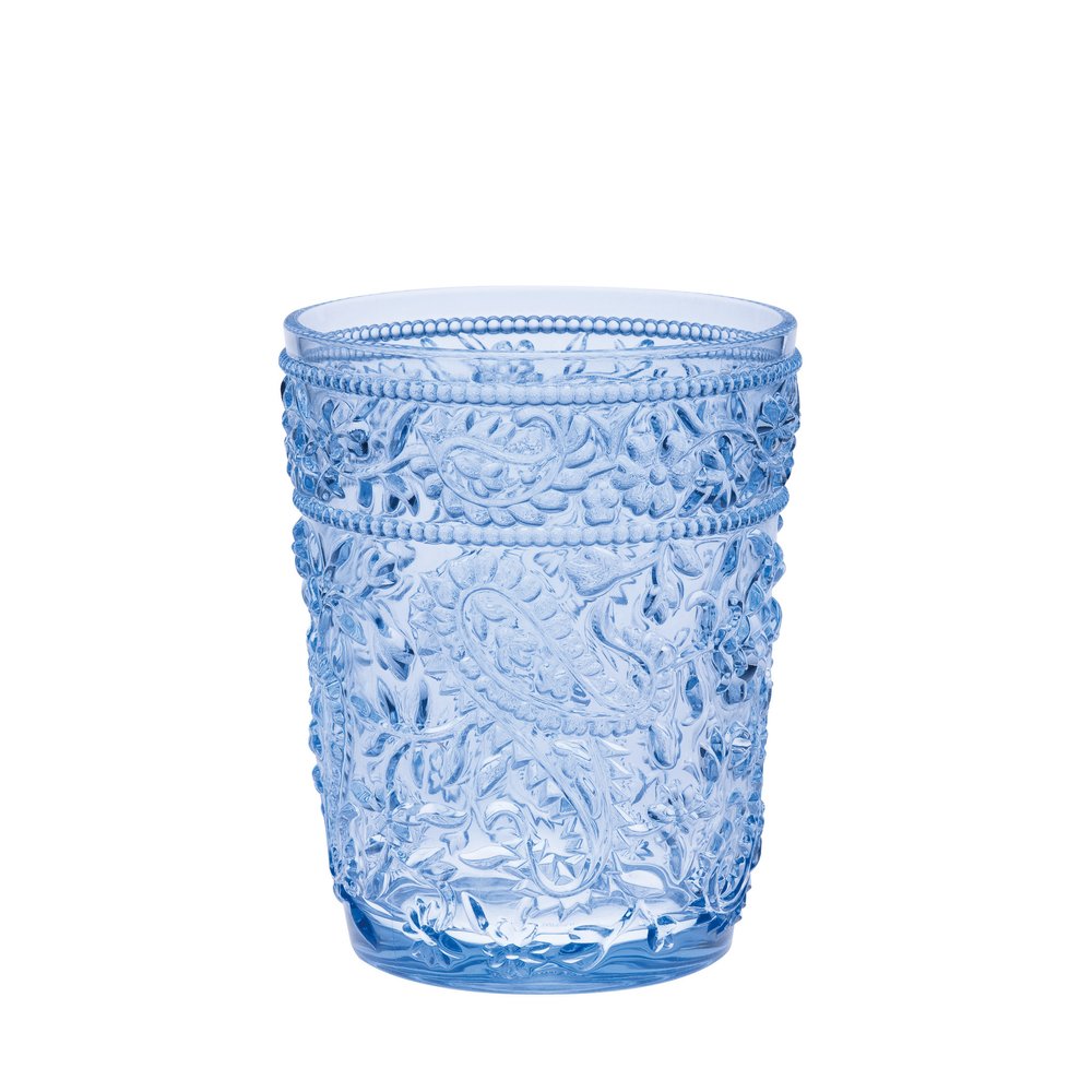Set of Four Blue Paisley Acrylic Stemless Whiskey Glasses