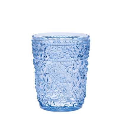 Set of Four Blue Paisley Acrylic Stemless Whiskey Glasses