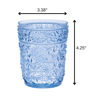 Set of Four Blue Paisley Acrylic Stemless Whiskey Glasses