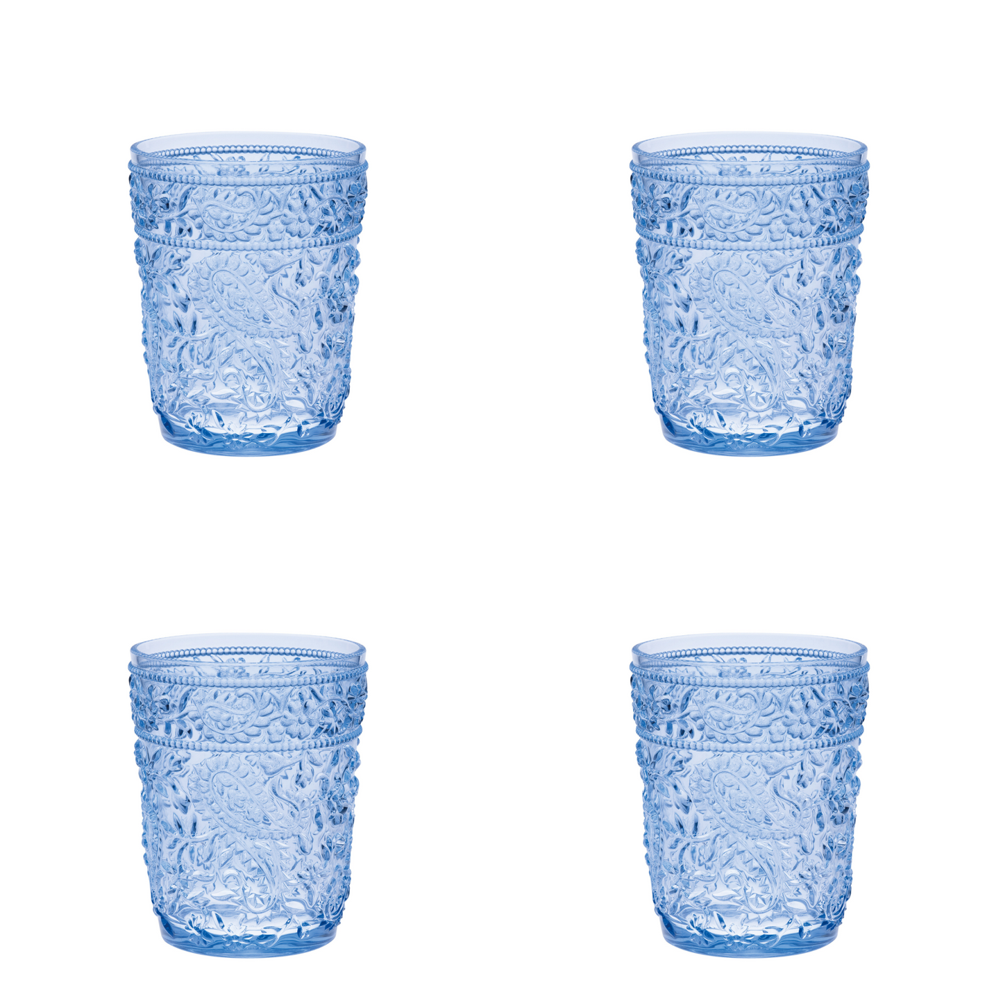 Set of Four Clear Paisley Acrylic Stemless Whiskey Glass