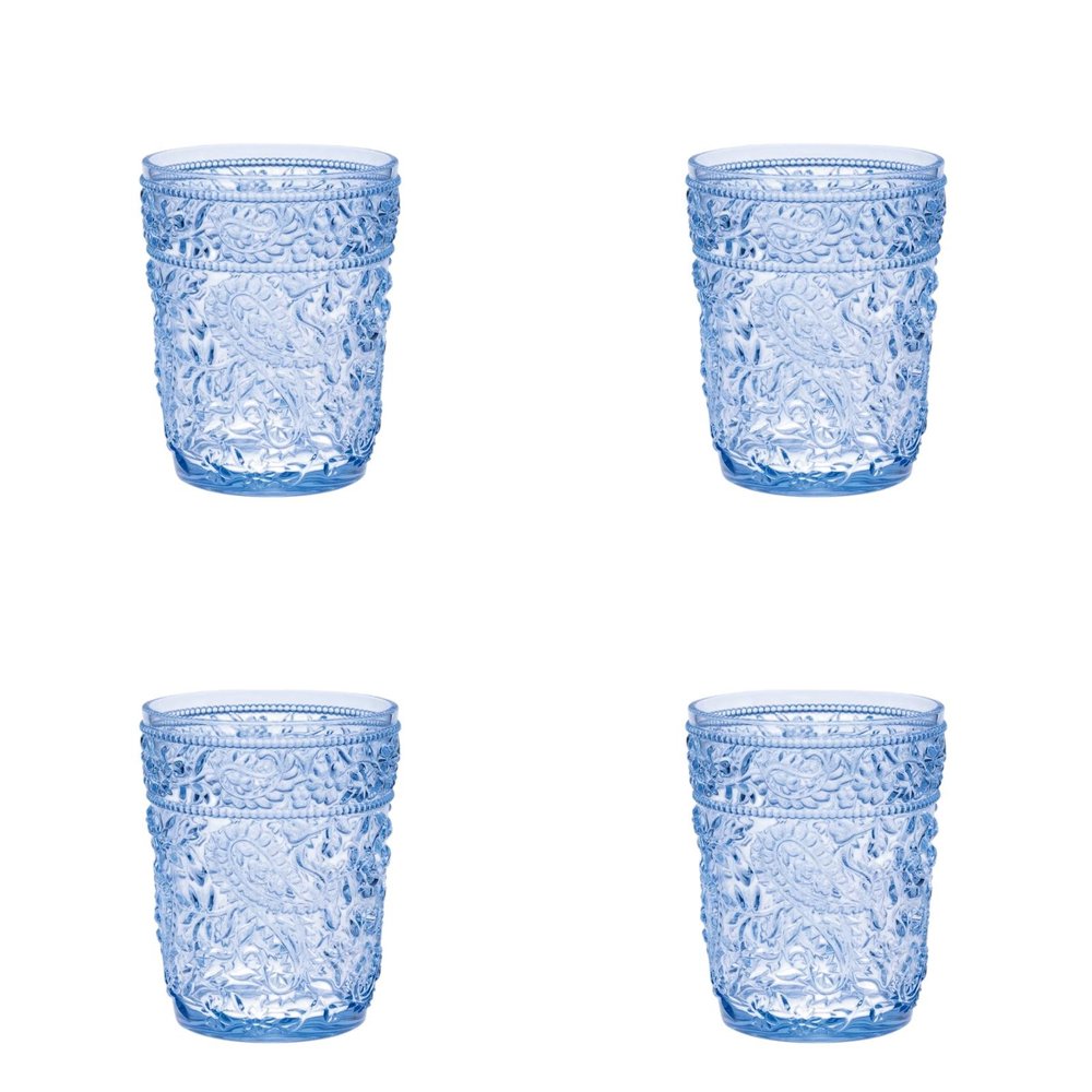 Set of Four Clear Paisley Acrylic Stemless Whiskey Glass