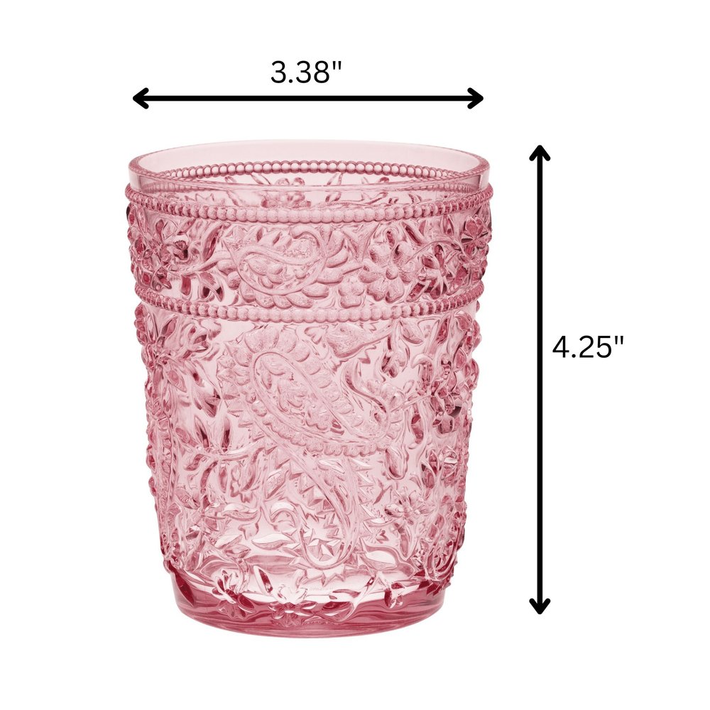 Set of Four Pink Paisley Acrylic Stemless Whiskey Glasses