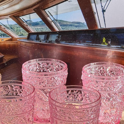 Set of Four Pink Paisley Acrylic Stemless Whiskey Glasses
