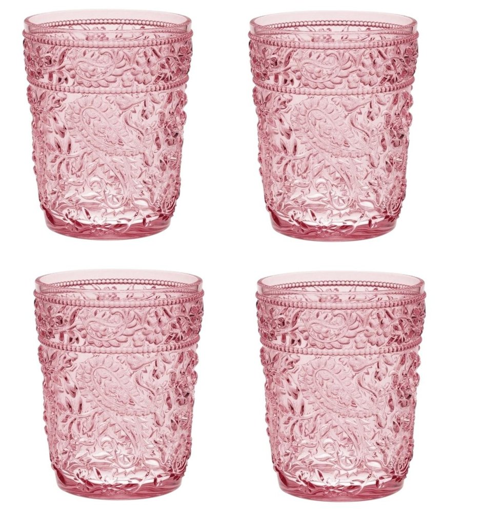 Set of Four Pink Paisley Acrylic Stemless Whiskey Glasses