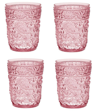Set of Four Pink Paisley Acrylic Stemless Whiskey Glasses