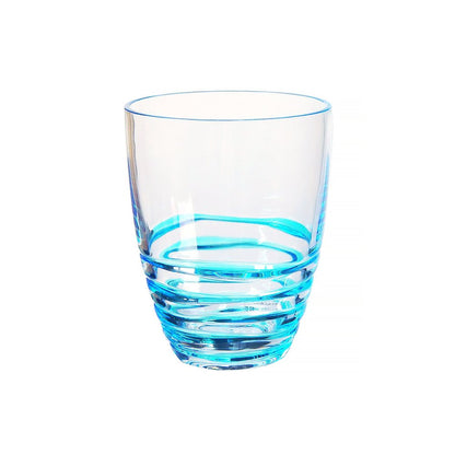 Set of Four Clear and Blue Acrylic Stemless Whiskey Glasses