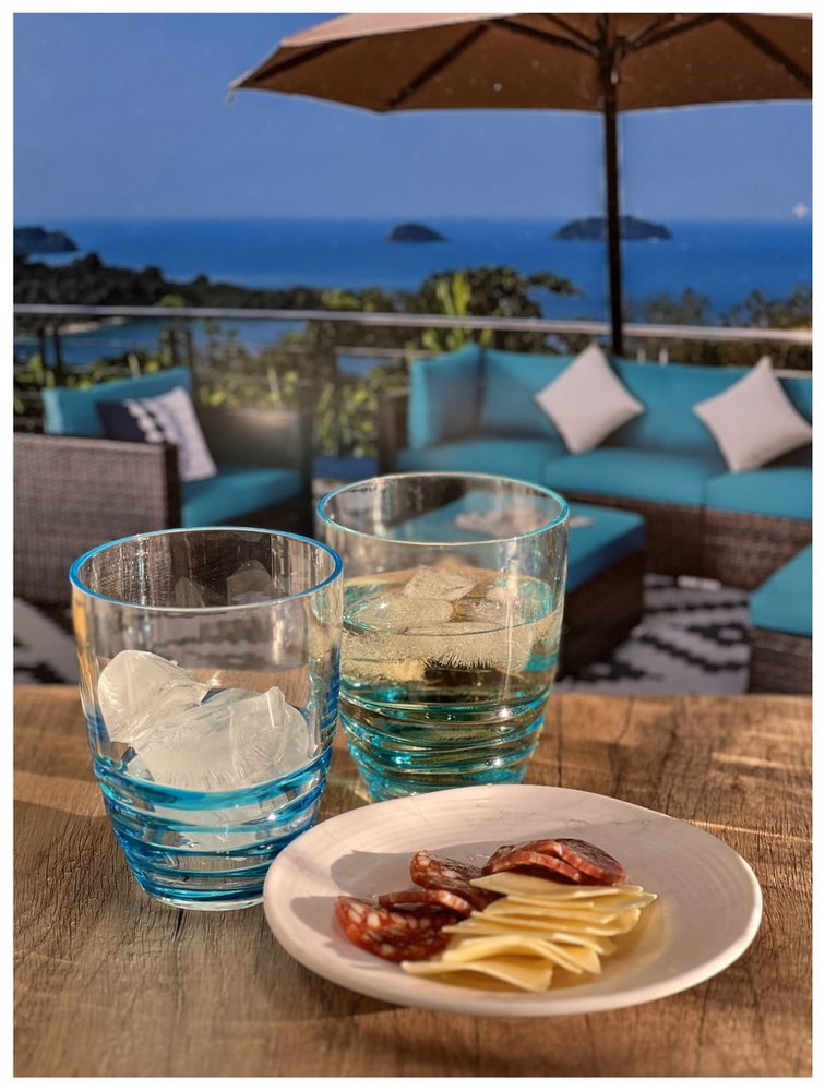 Set of Four Clear and Blue Acrylic Stemless Whiskey Glasses