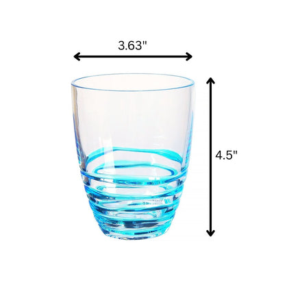 Set of Four Clear and Blue Acrylic Stemless Whiskey Glasses