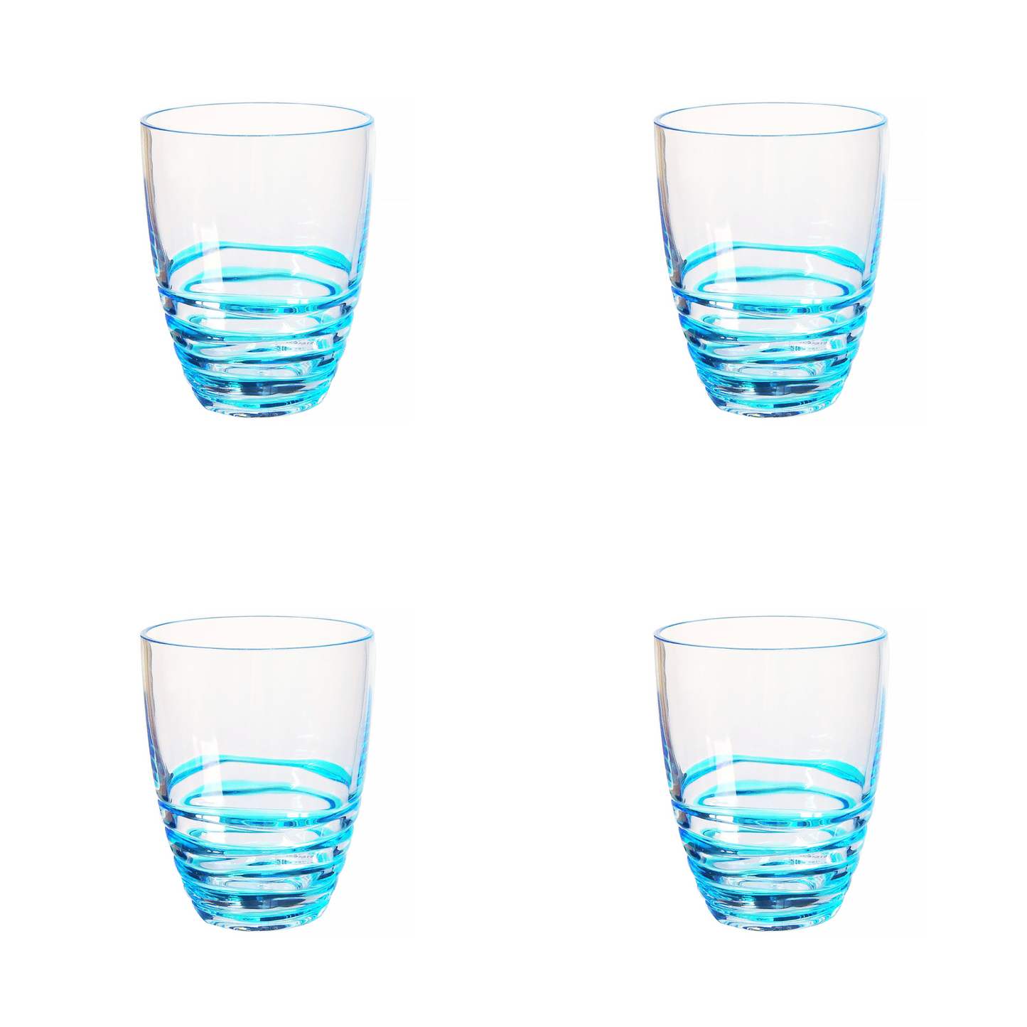 Set of Four Clear and Blue Acrylic Stemless Whiskey Glasses