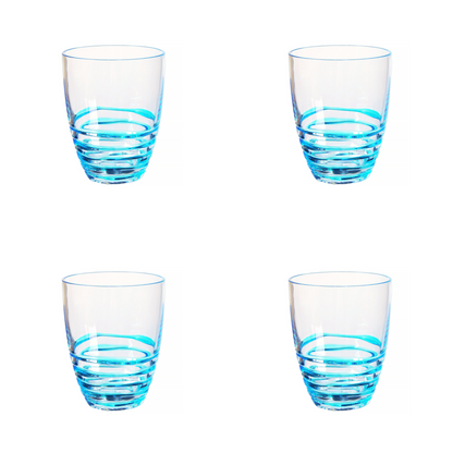 Set of Four Clear and Blue Acrylic Stemless Whiskey Glasses