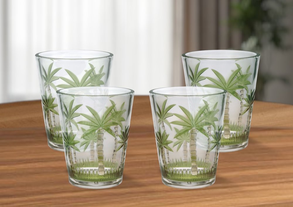 Set of Four Green Floral Acrylic Stemless Whiskey Glass
