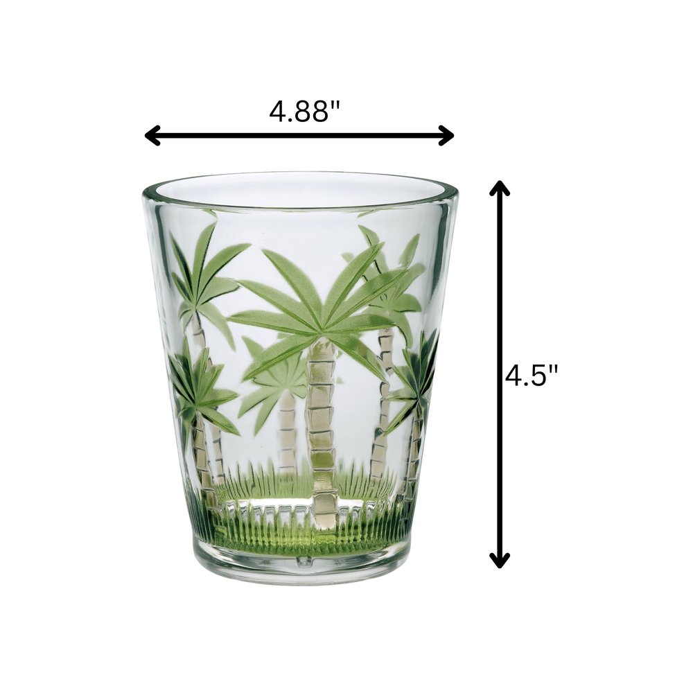 Set of Four Green Floral Acrylic Stemless Whiskey Glass